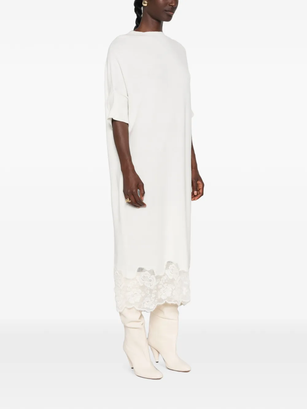 Fabiana Filippi Midi-jurk met kanten afwerking en T-shirt Wit