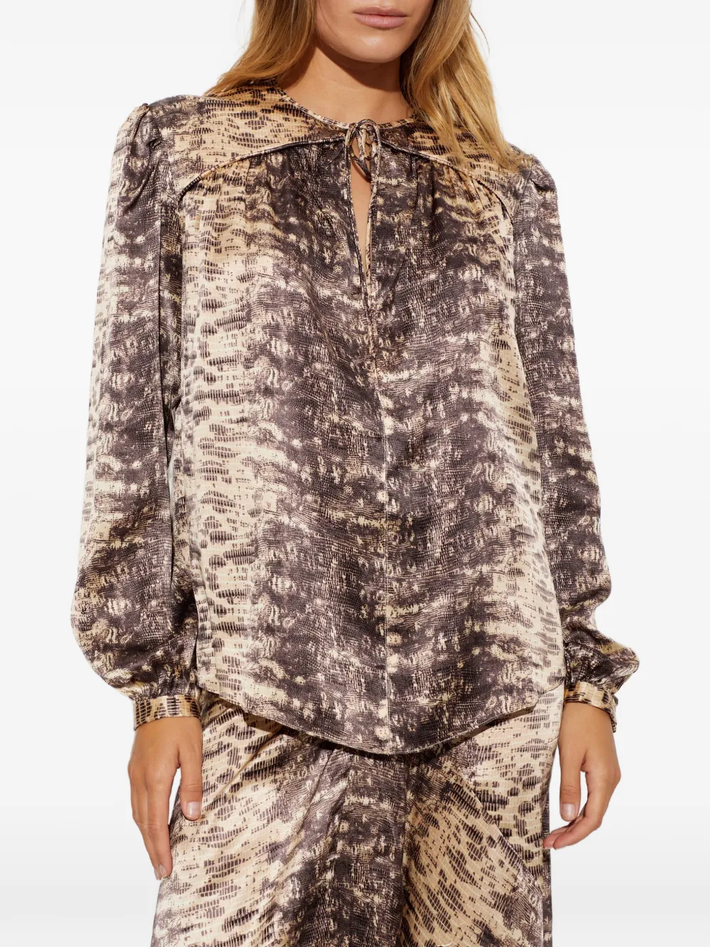 ISABEL MARANT Laraya blouse van zijdeblend met reptielen-print Bruin