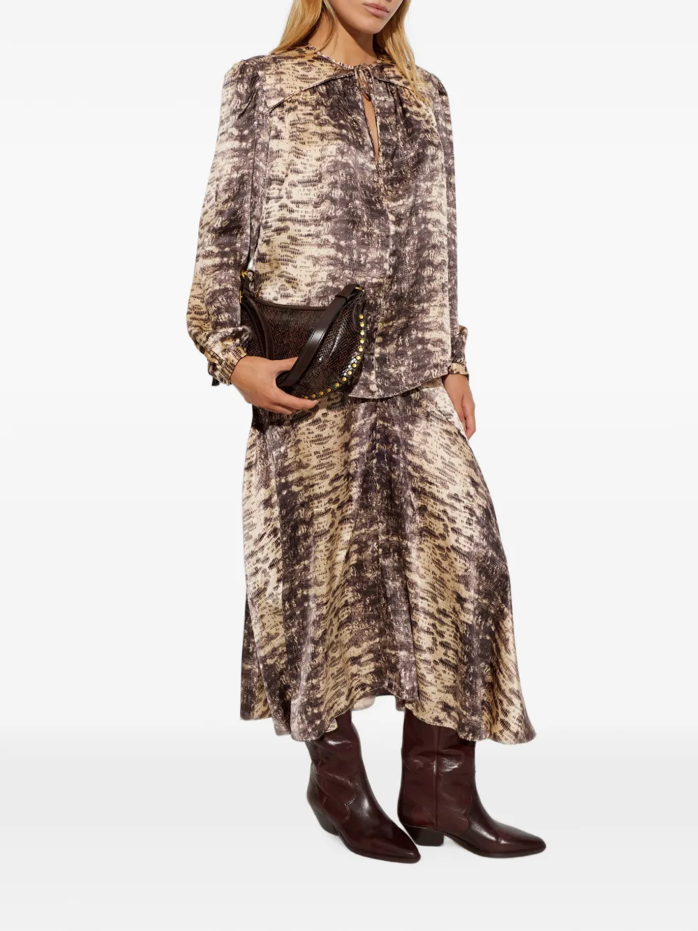 ISABEL MARANT Laraya blouse van zijdeblend met reptielen-print Bruin