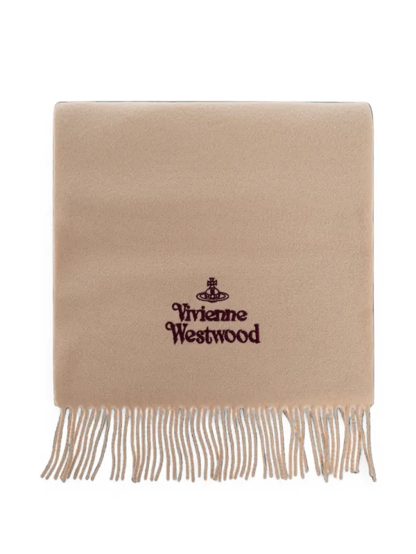 Vivienne Westwood logo-embroidered Fringed Scarf | ニュートラル