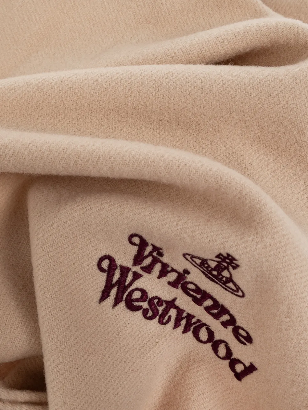 Vivienne Westwood Sjaal met borduursel franje en logo Beige