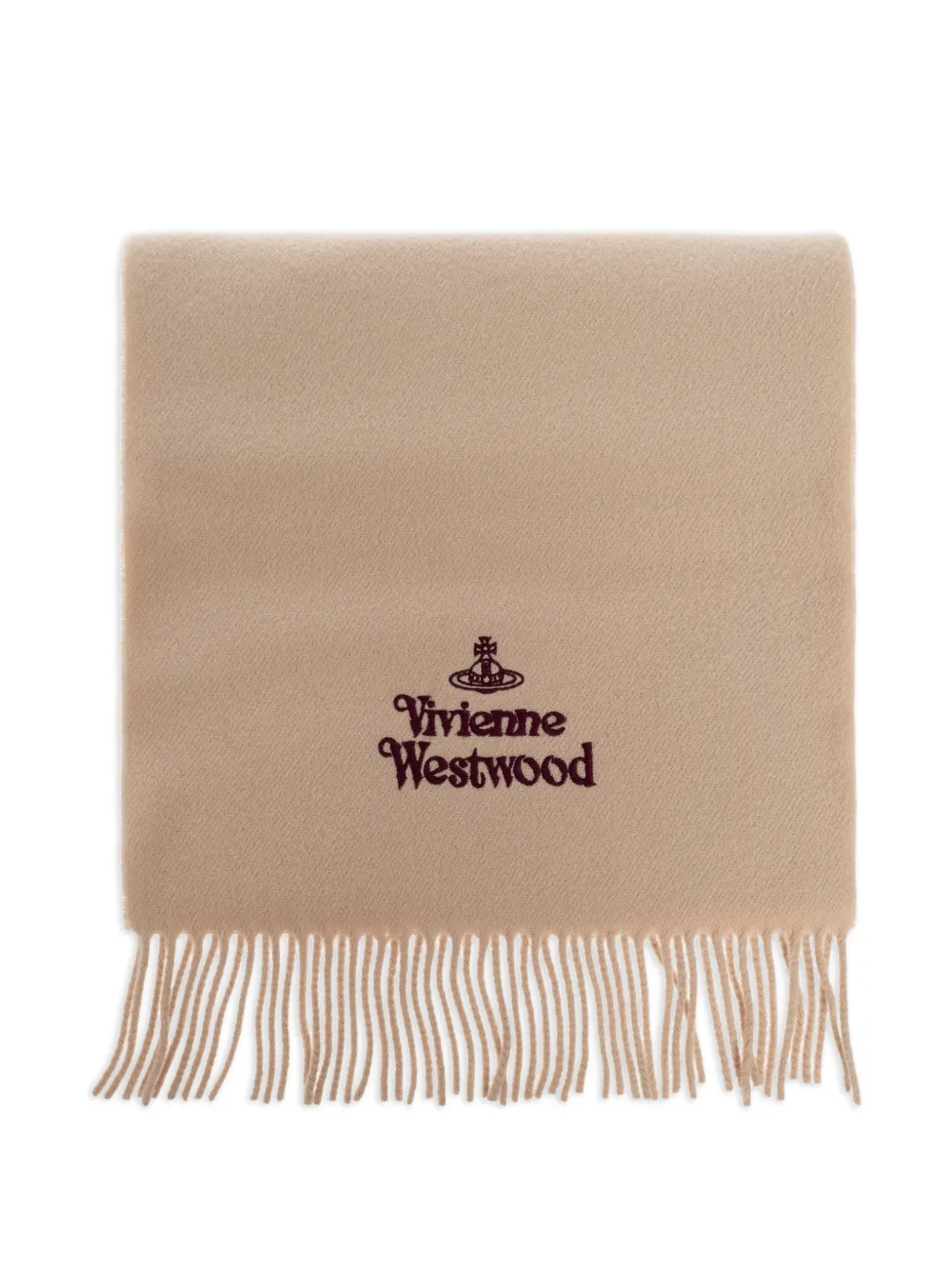 Vivienne Westwood logo-embroidered fringed scarf - Toni neutri