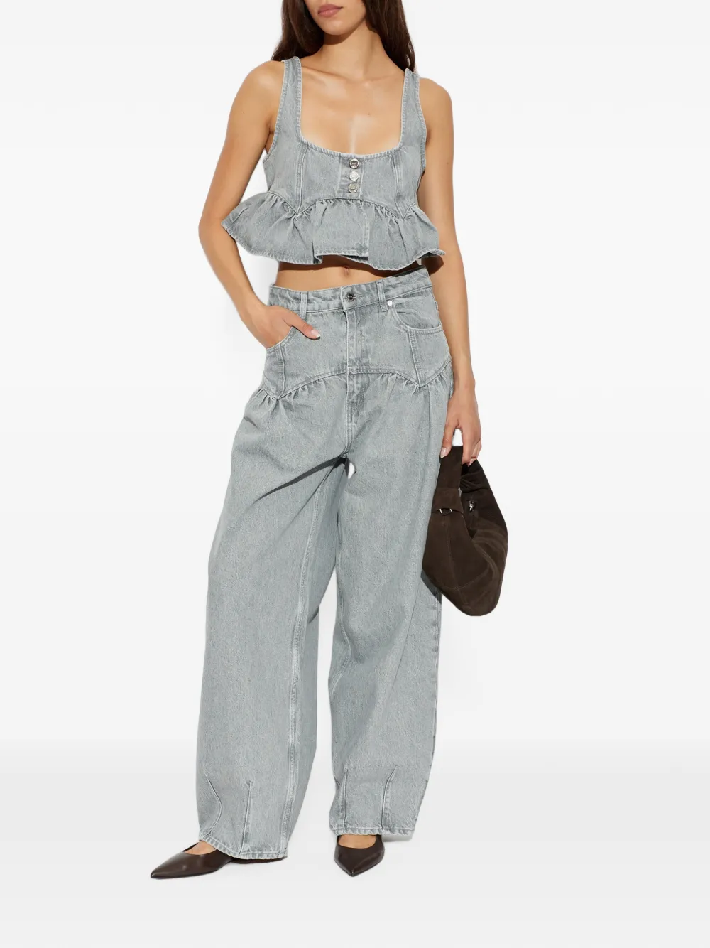 GANNI Blouse met ruches Grijs