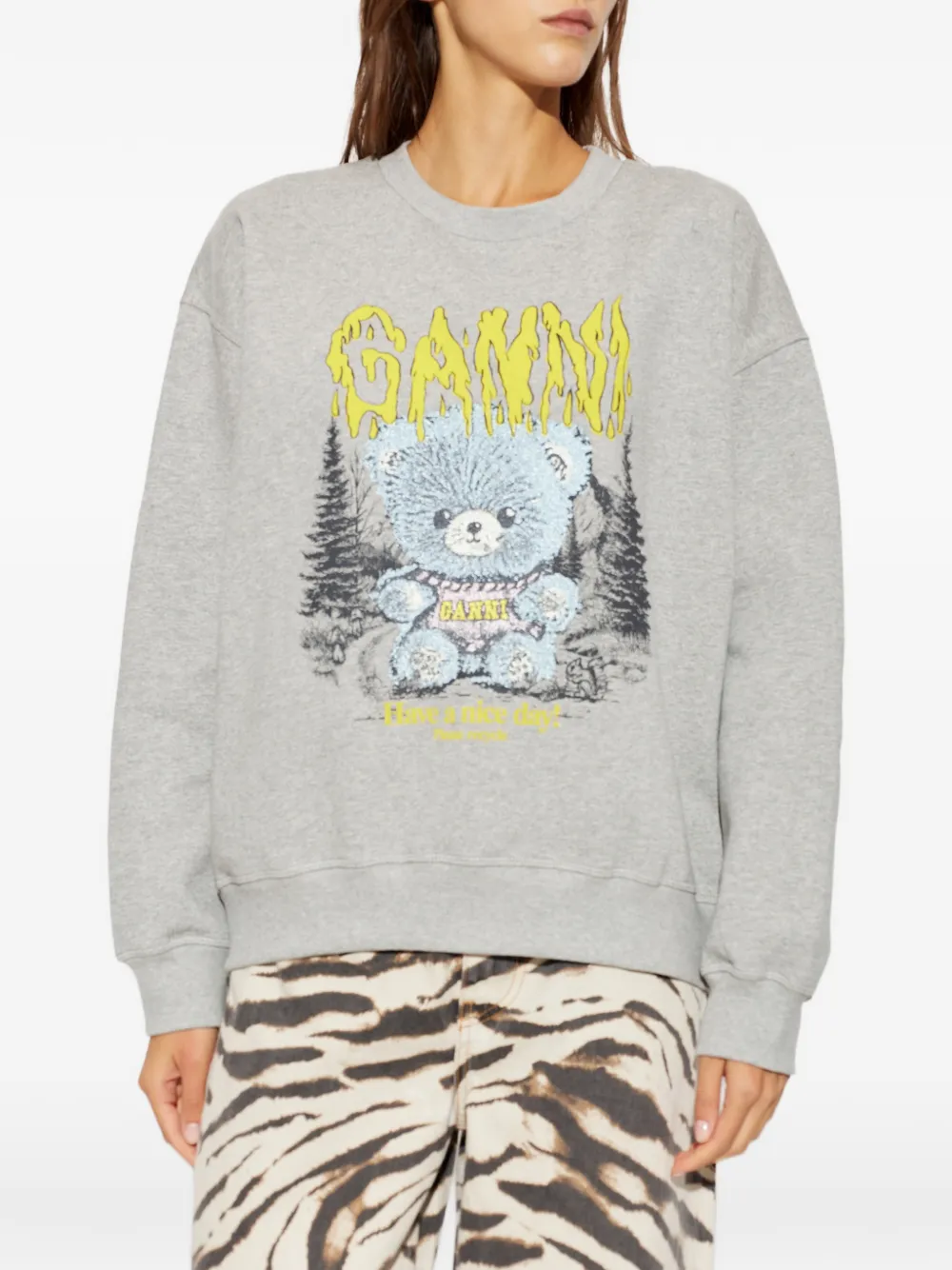 GANNI Sweater met Forest Teddy Grijs