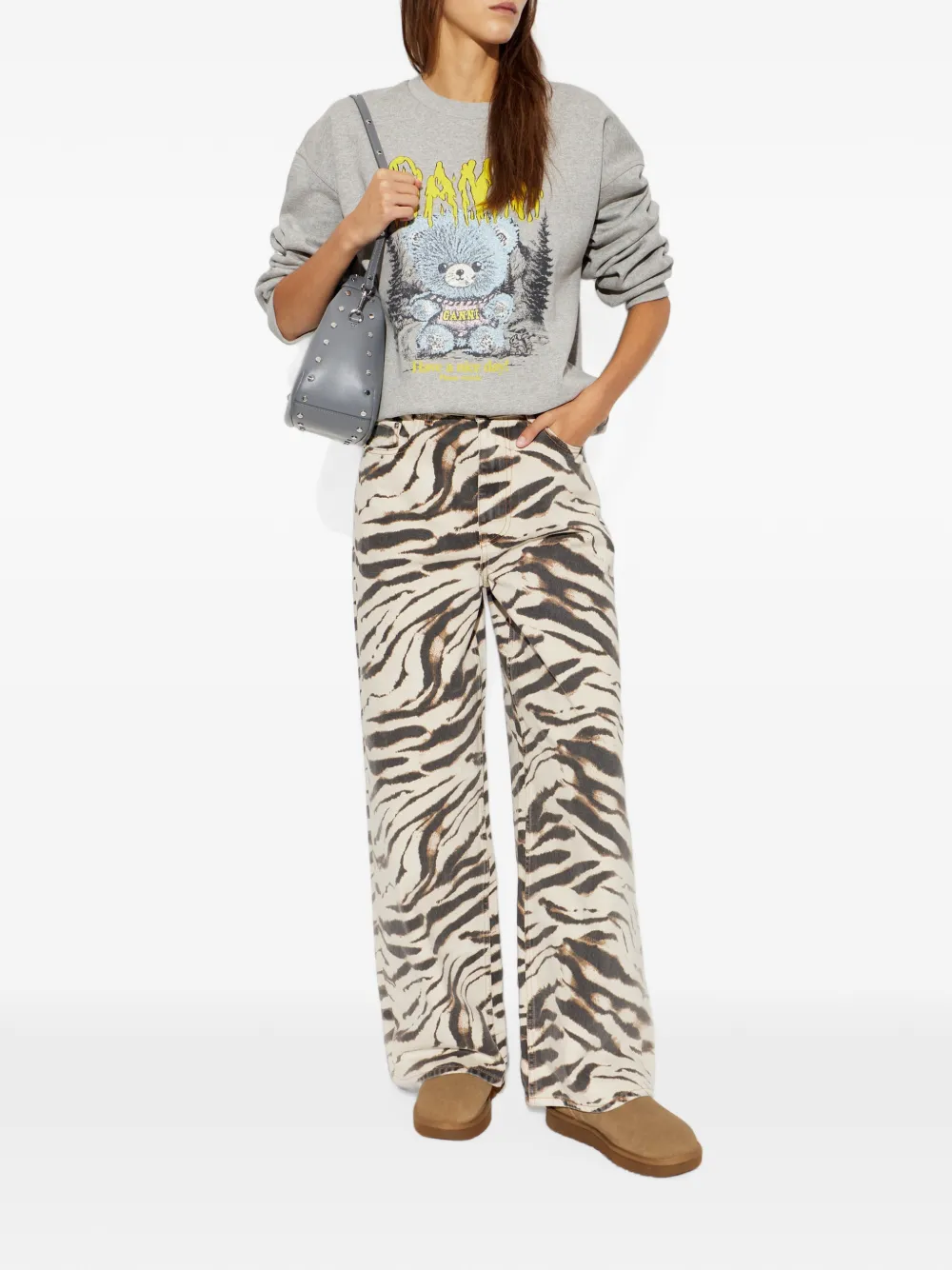 GANNI Sweater met Forest Teddy Grijs