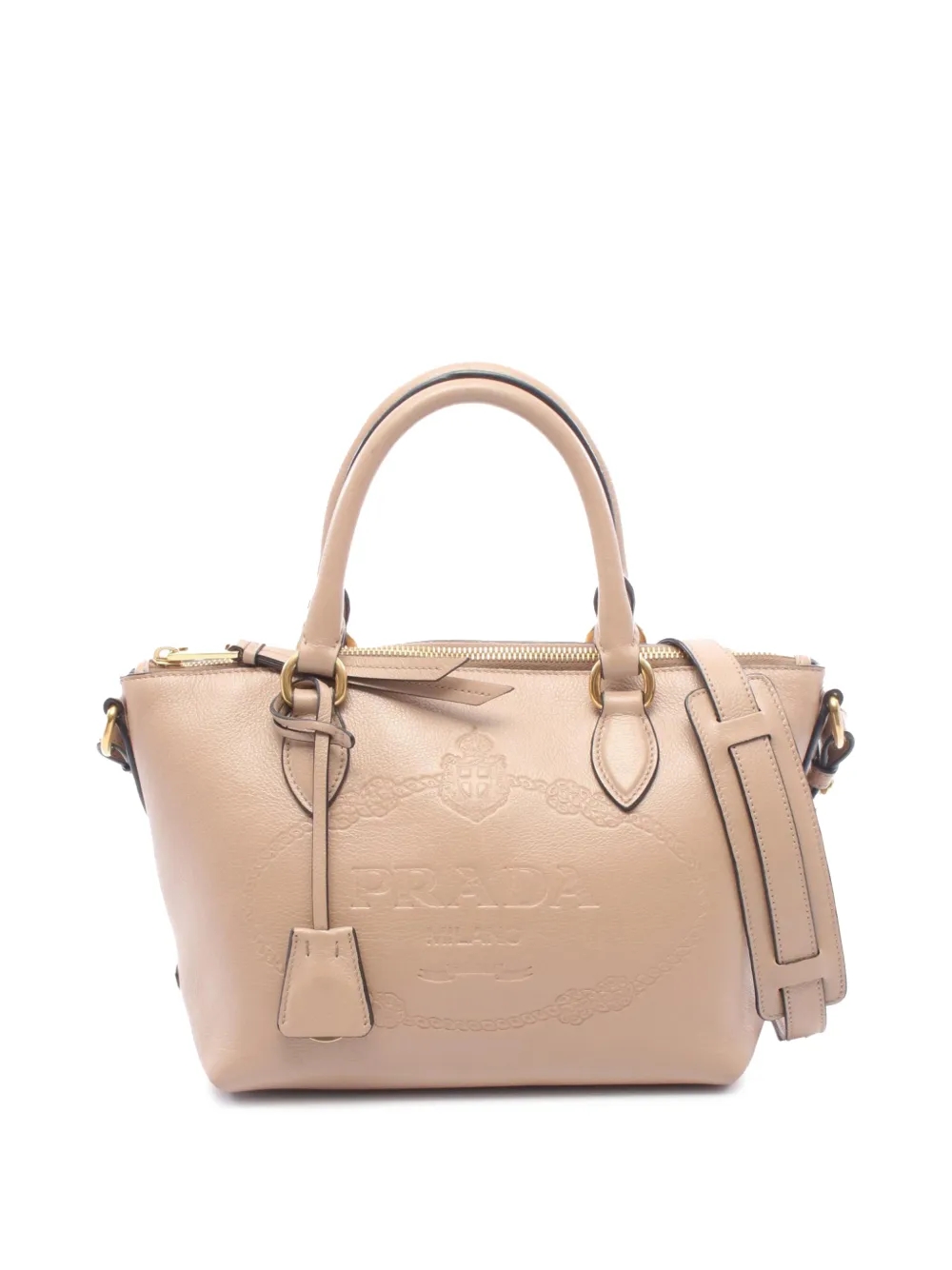 Prada Pre-Owned 2013-2026 Small Embossed Glace Calf Logo Convertible satchel - Toni neutri