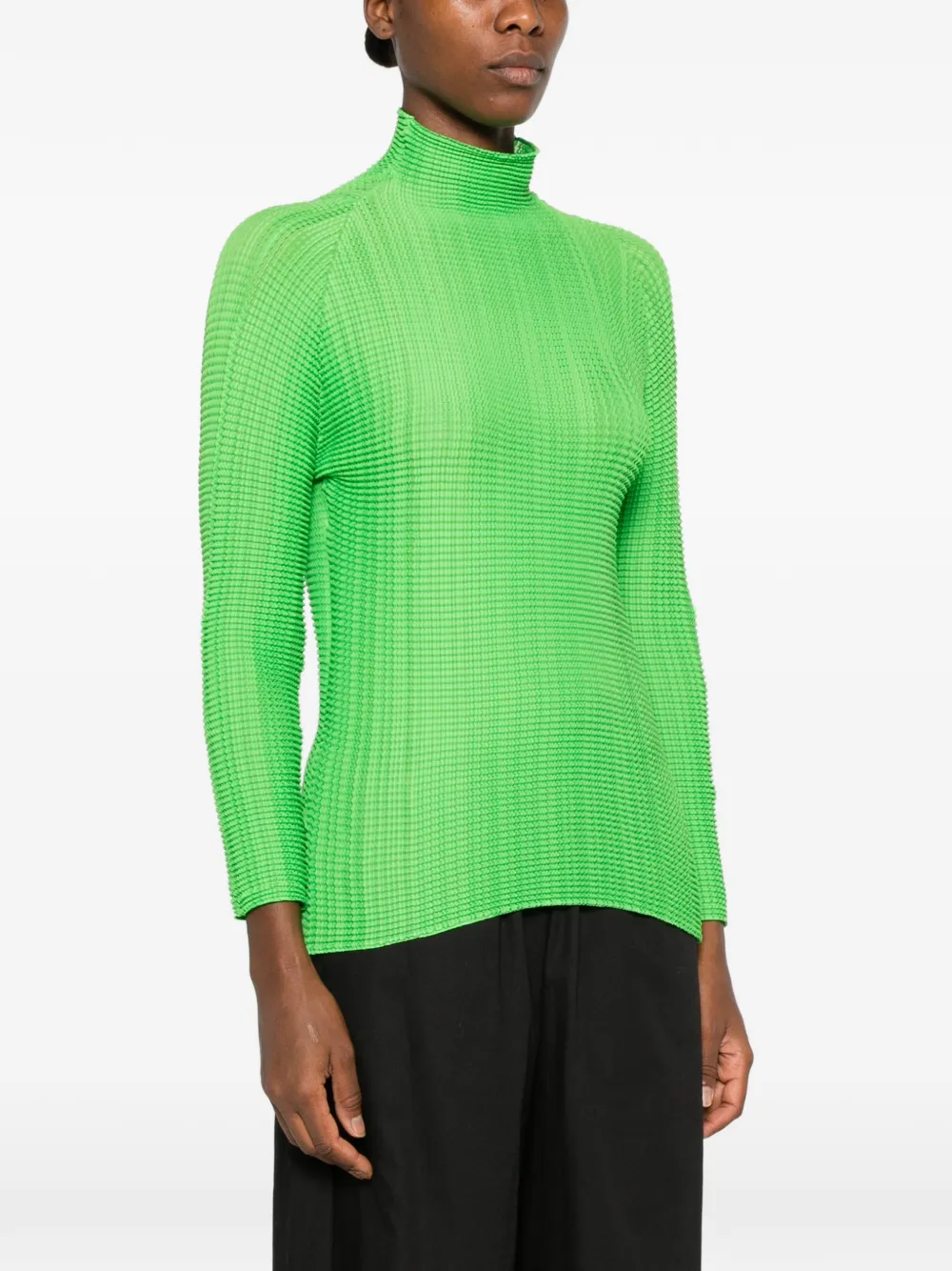 Issey Miyake pleated high-neck blouse Groen