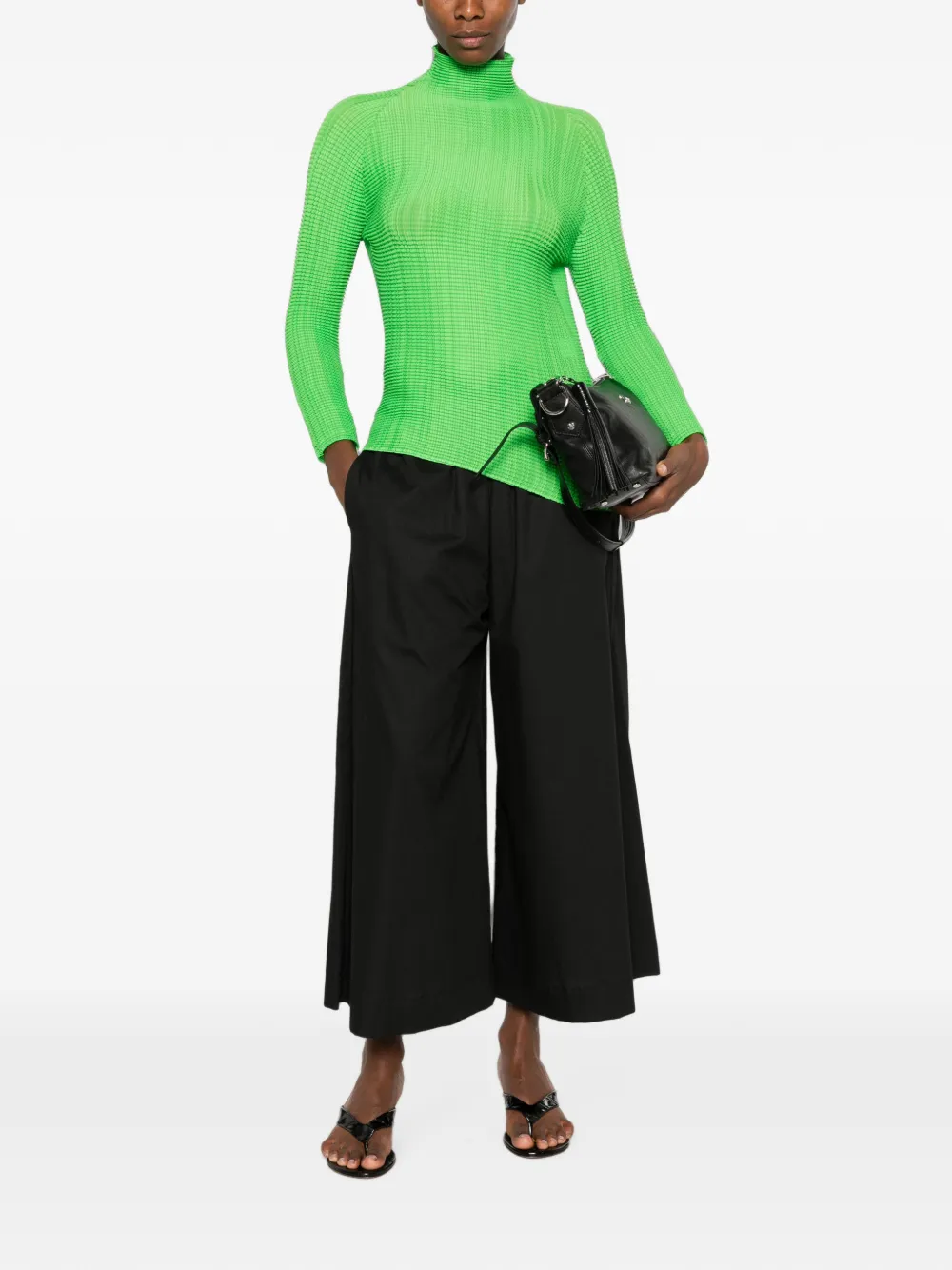 Issey Miyake pleated high-neck blouse Groen