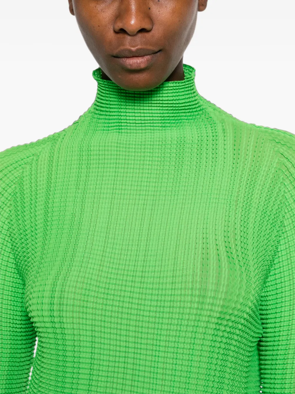 Issey Miyake pleated high-neck blouse Groen