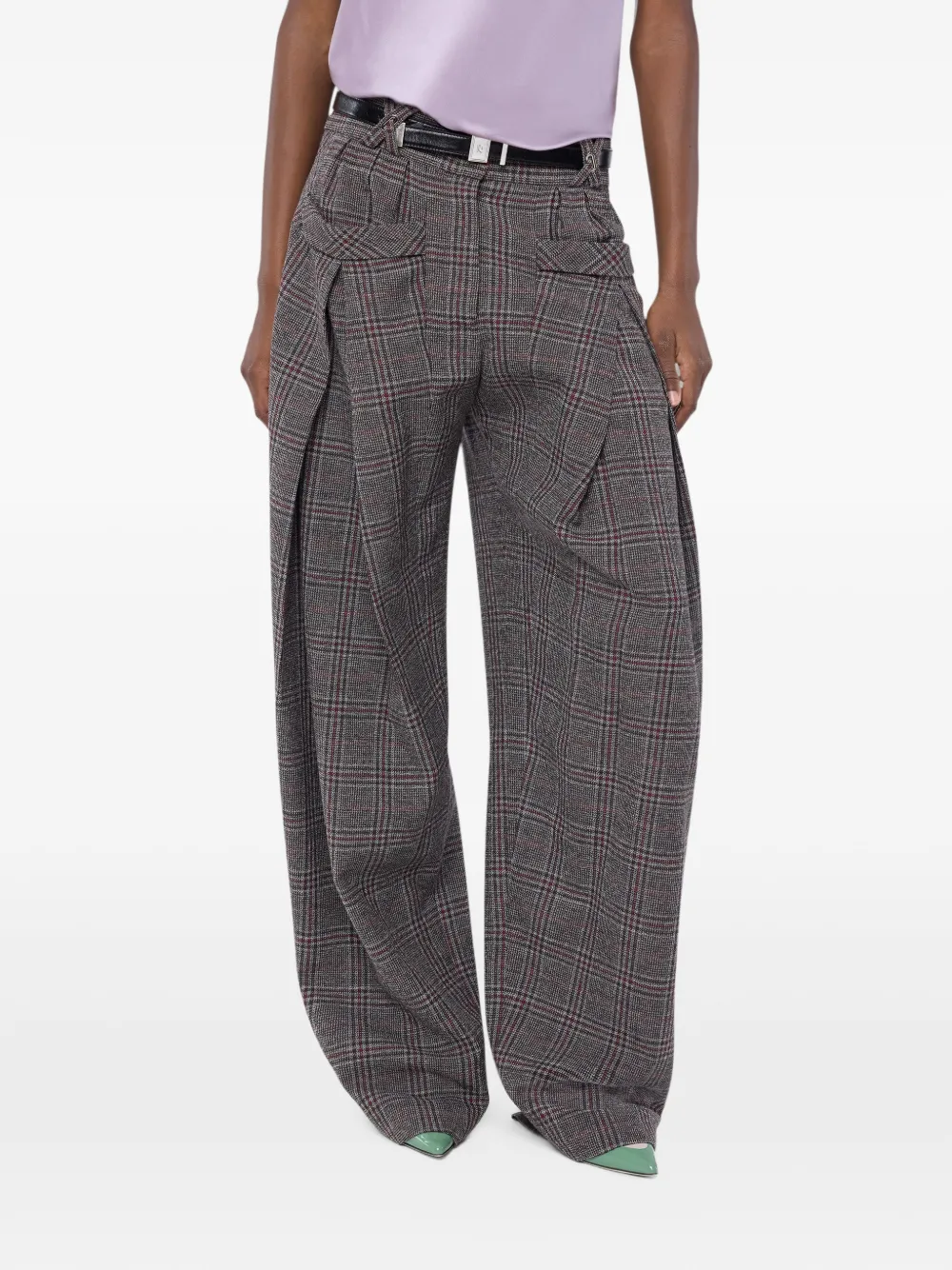 Rabanne Pantalon van tartan-wol met wijde pijpen Grijs