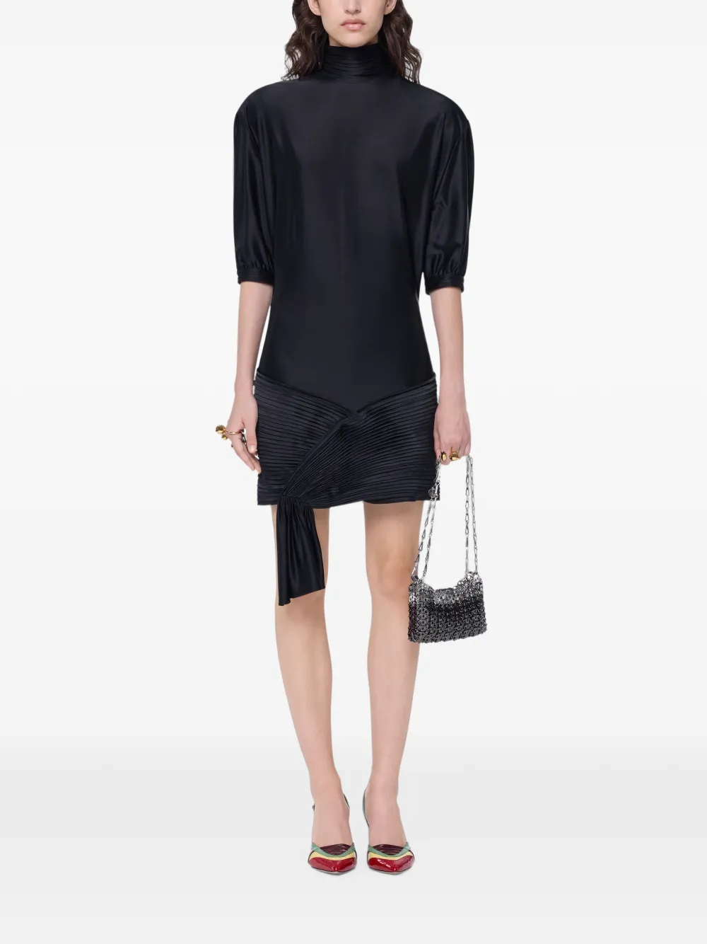 Rabanne mini black dress with ruched details