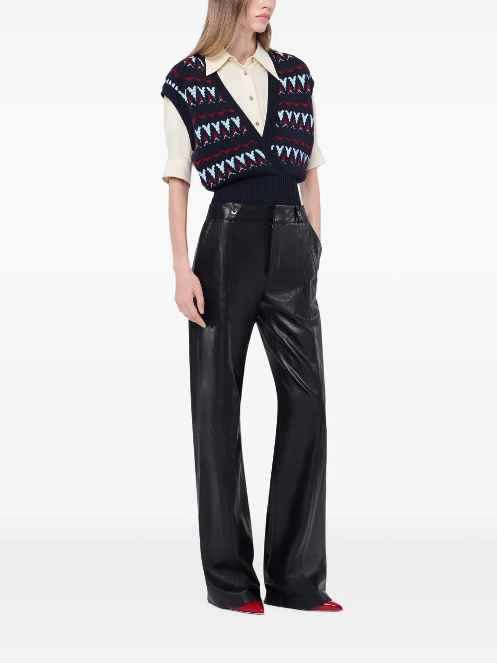 Rabanne Straight broek van lamsleer Zwart