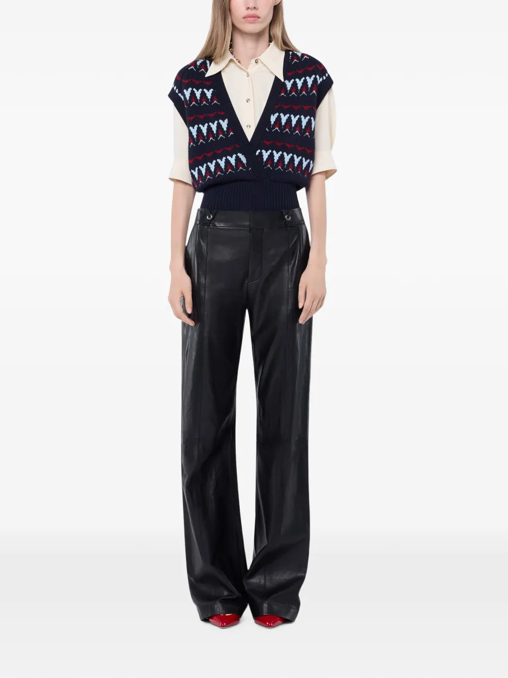 Rabanne Straight broek van lamsleer Zwart