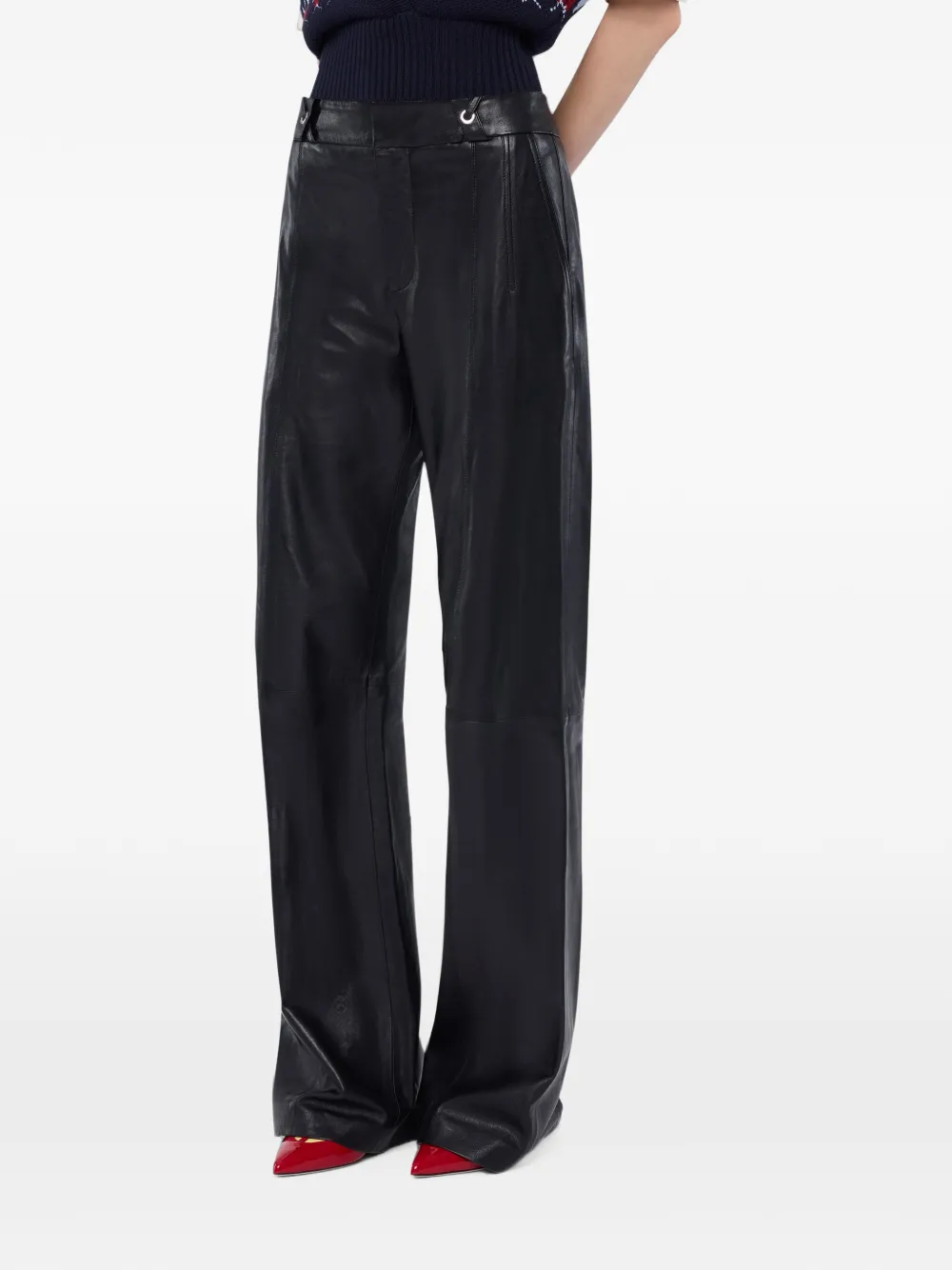 Rabanne Straight broek van lamsleer Zwart
