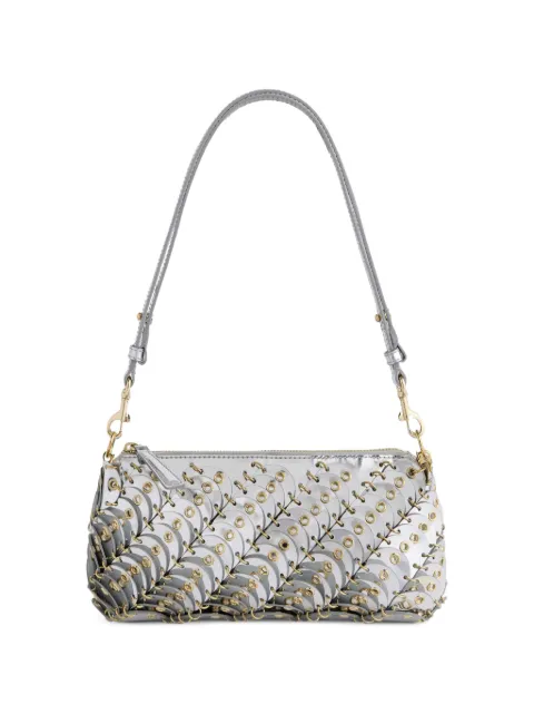 Rabanne small bag in silver leather with tone on tone eyelets
