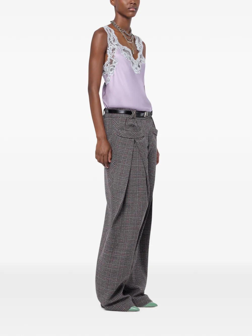 Rabanne Zijden tanktop met kanten details Paars