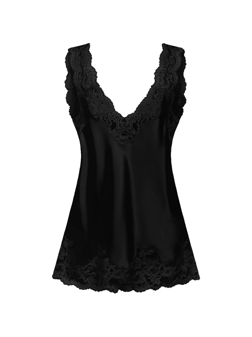 Rabanne black silk tank top with lace detailing - Nero