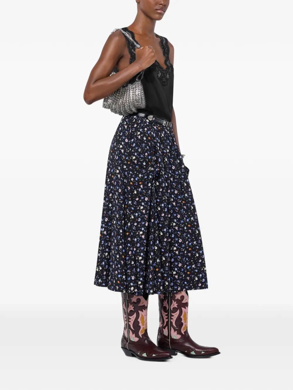 Rabanne Zijden tanktop met kanten details Zwart