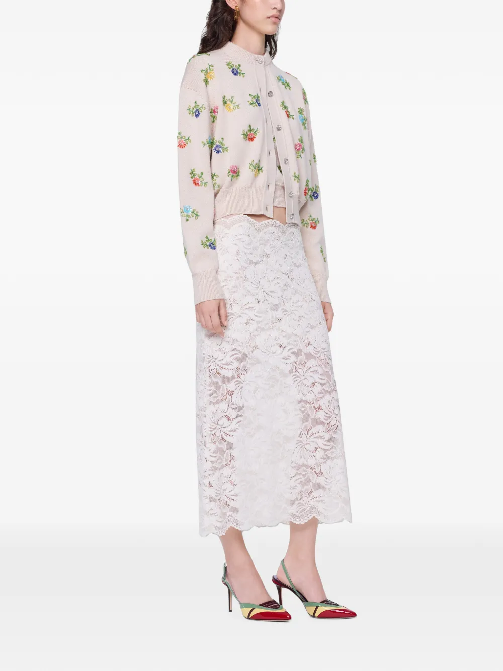 Rabanne Vest van wol met veelkleurige geborduurde bloemen Beige