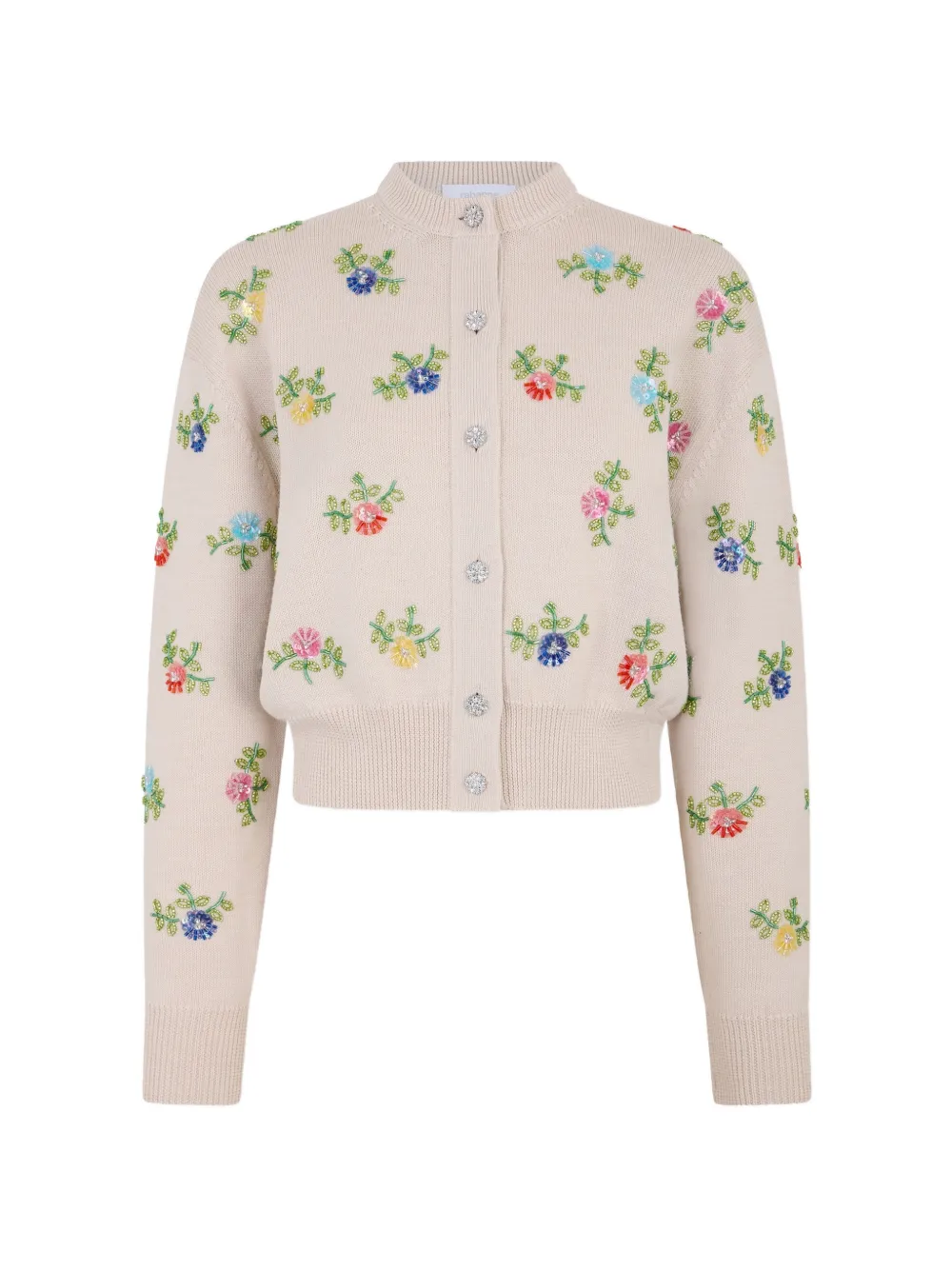 Rabanne Beiger Wollcardigan mit mehrfarbiger Blumenstickerei - Nude