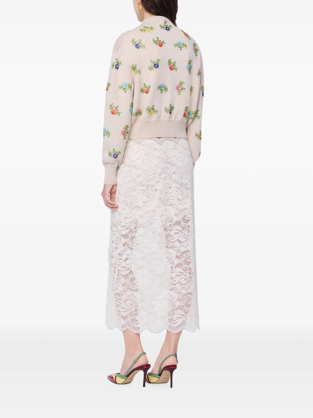 Rabanne Vest van wol met veelkleurige geborduurde bloemen Beige