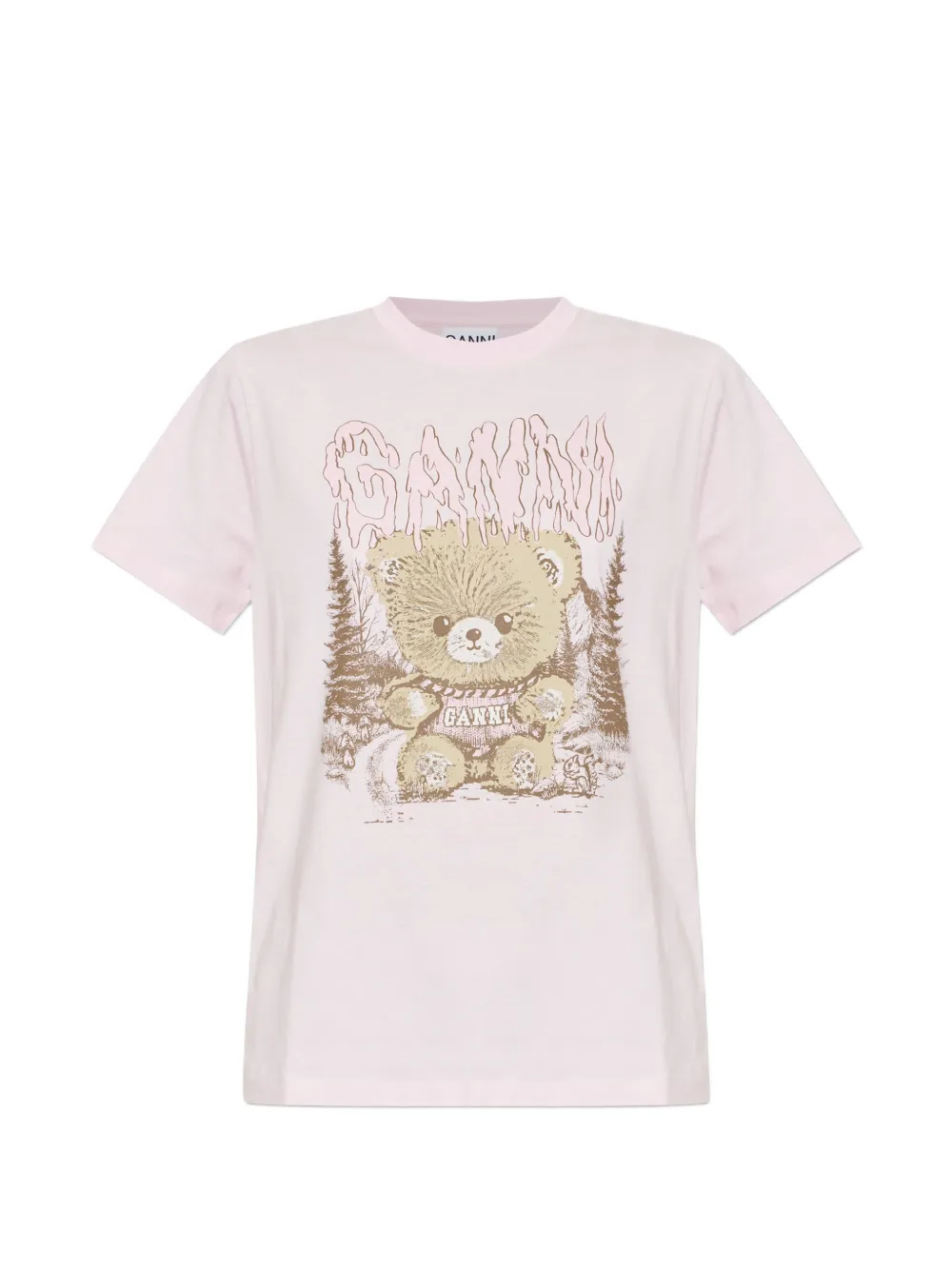 Ganni Graphic-print T-shirt In Pink