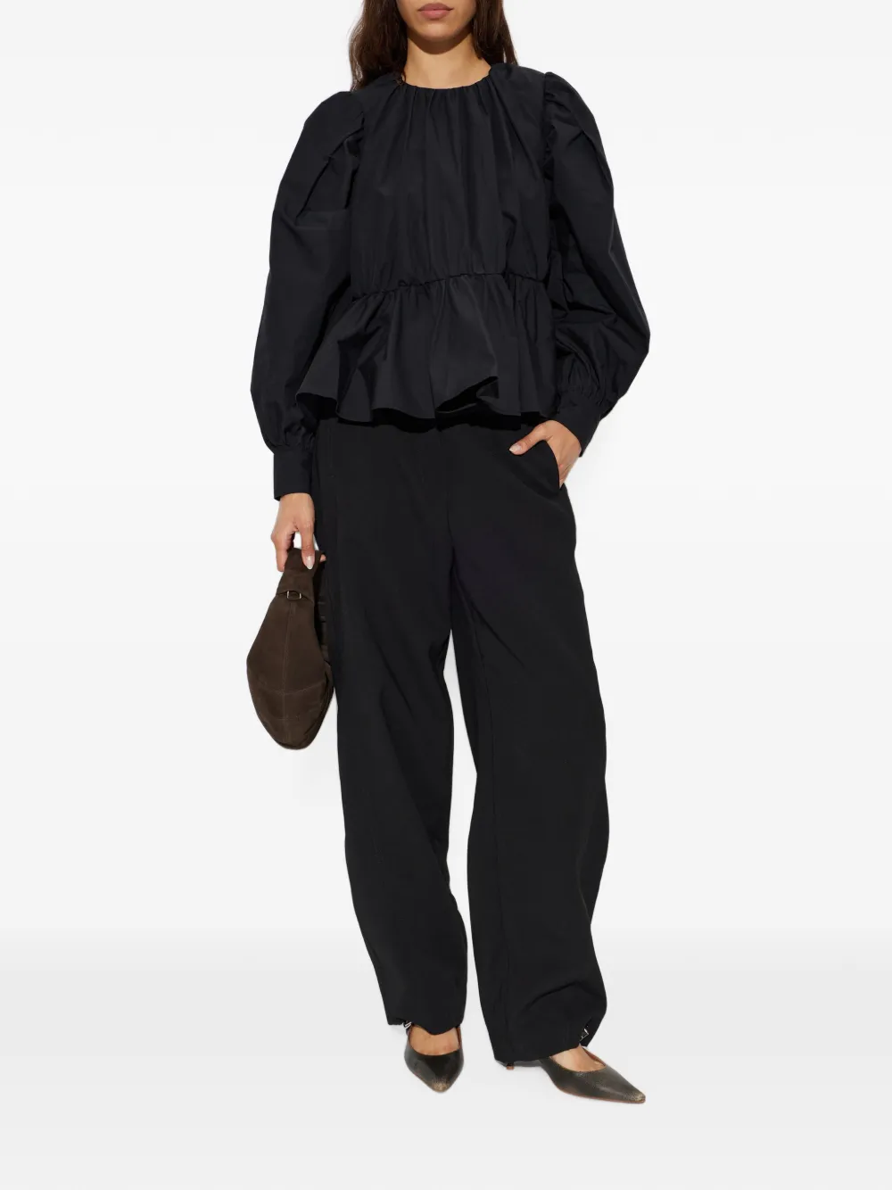 GANNI puff-sleeves blouse Zwart