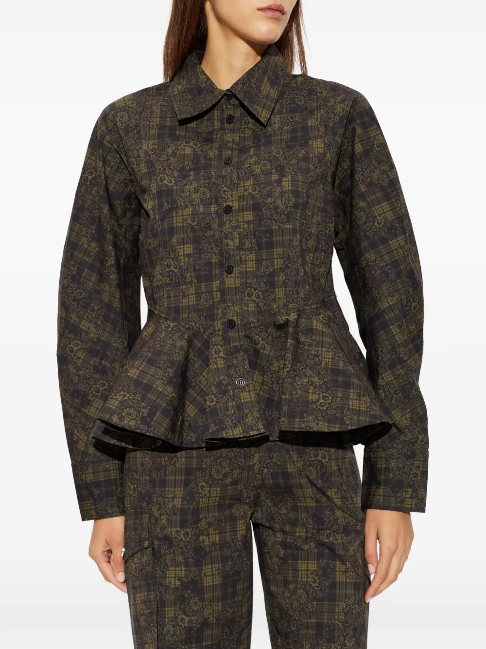 GANNI Peplum top met bloemen-patroon Groen