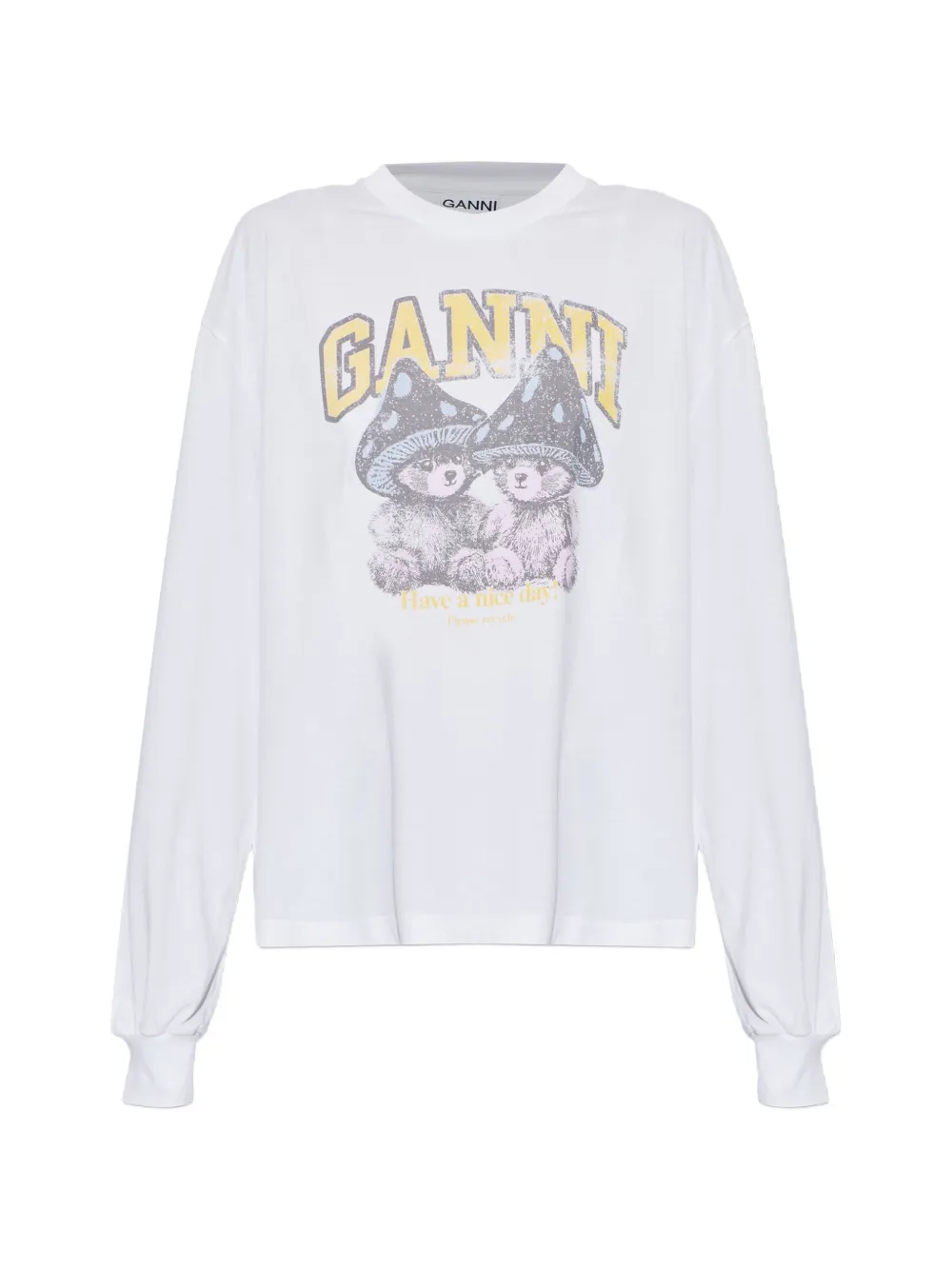 Ganni Long-sleeve T-shirt With Mushroom Teddy In White