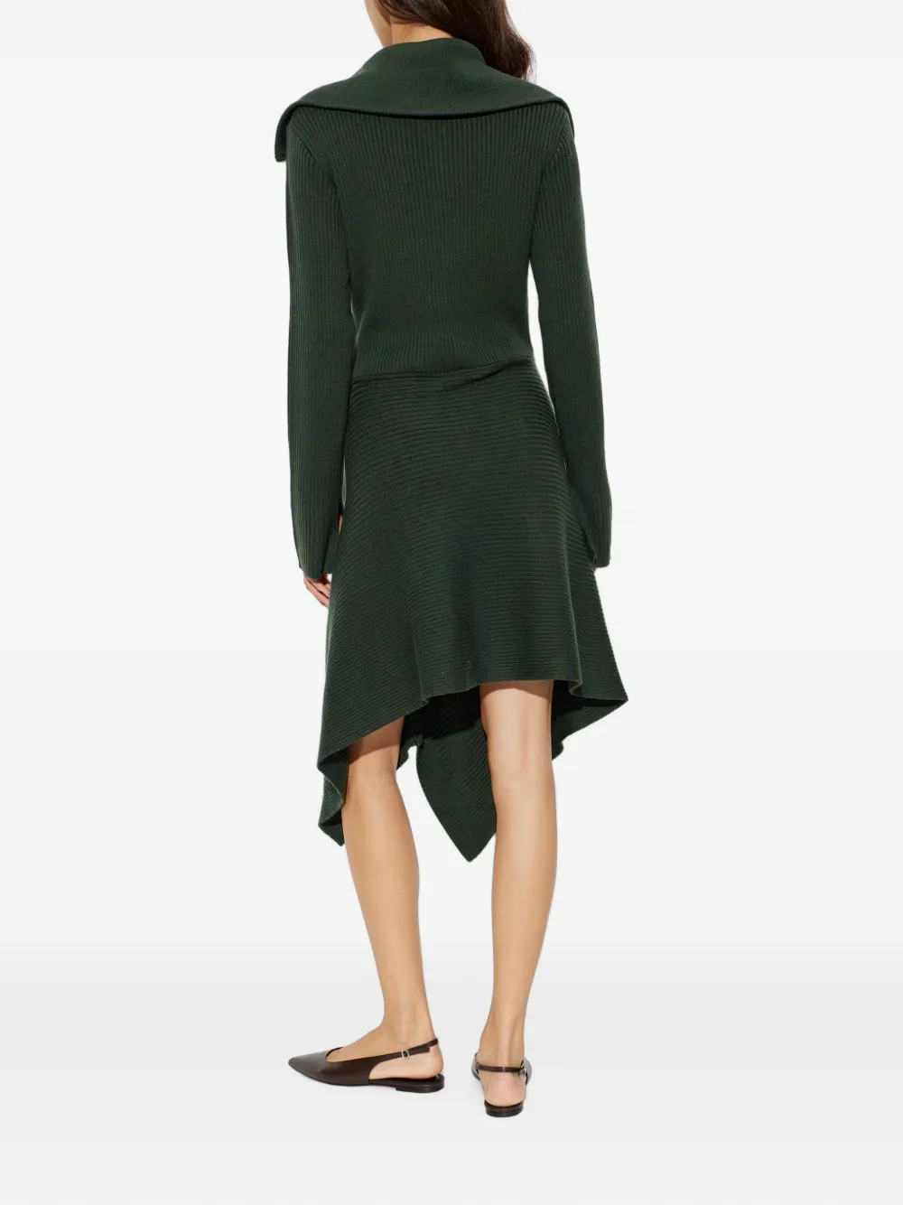 GANNI ribbed-knit handkerchief-hem dress Groen