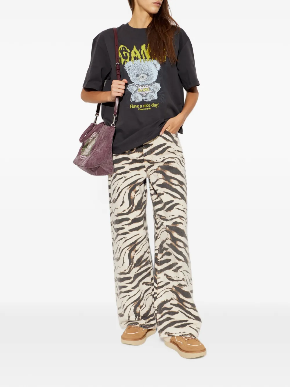 GANNI Forest Teddy T-shirt met grafische print Grijs