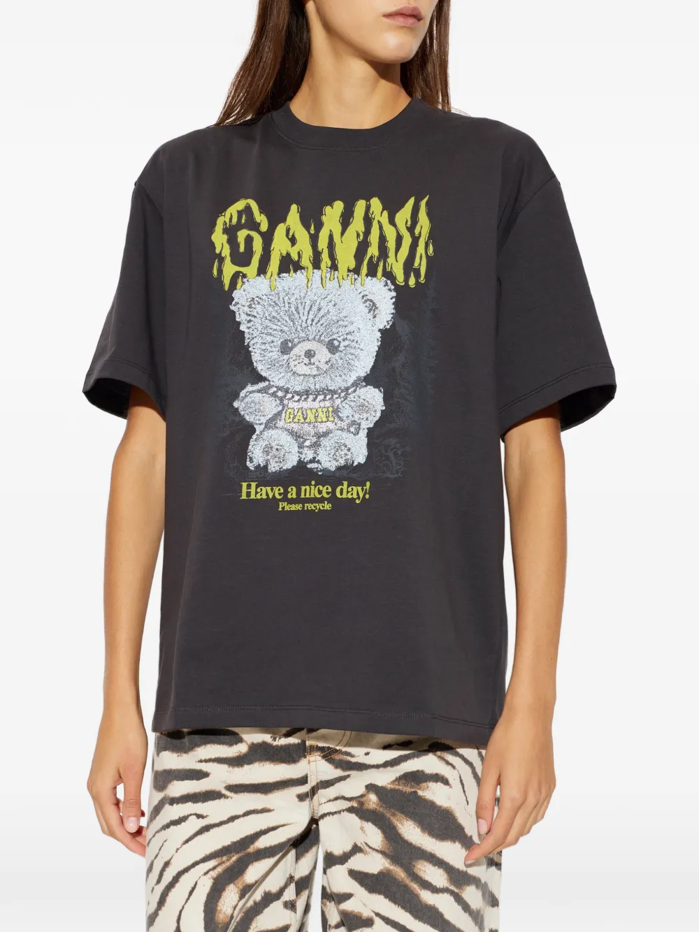 GANNI Forest Teddy T-shirt met grafische print Grijs