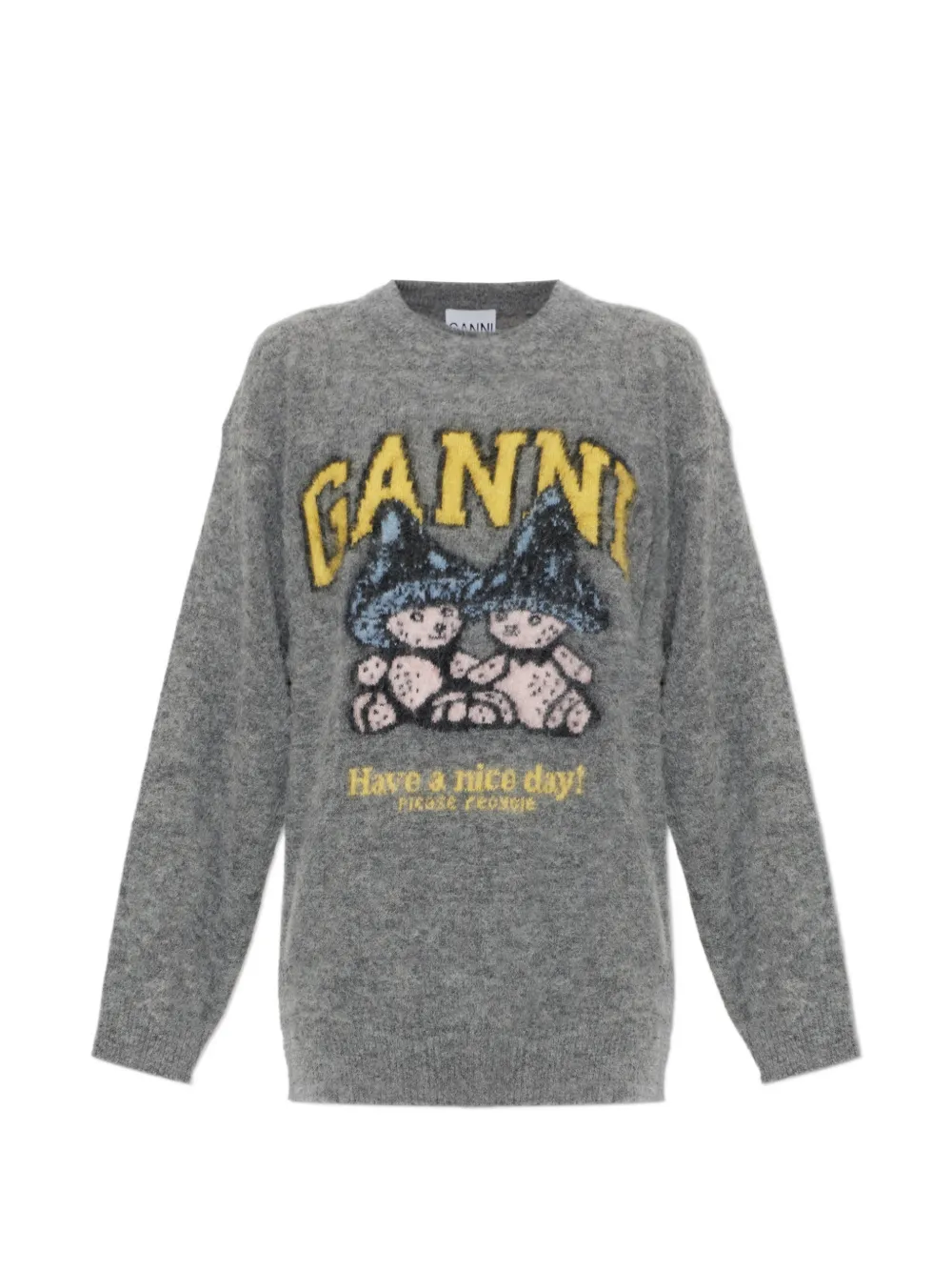 GANNI logo-intarsia knitted sweater - Grigio