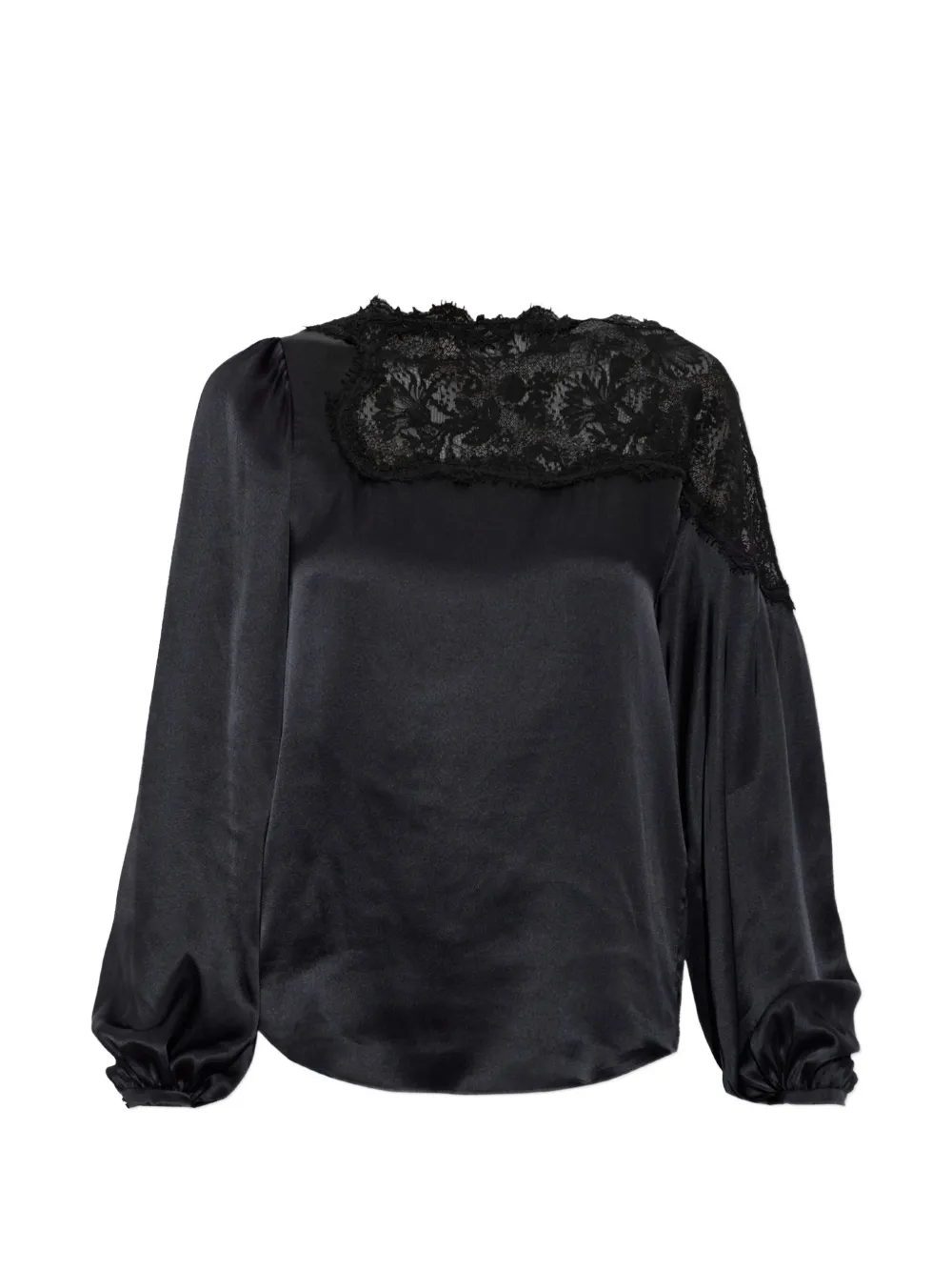ISABEL MARANT Satijnen blouse met kanten vlakken Zwart