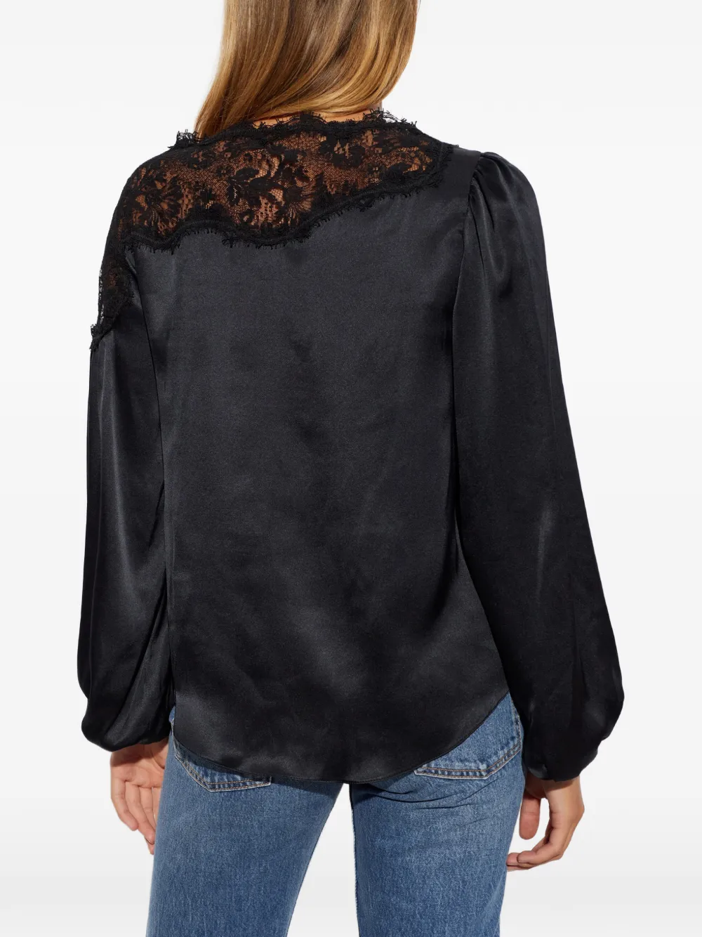 ISABEL MARANT Satijnen blouse met kanten vlakken Zwart