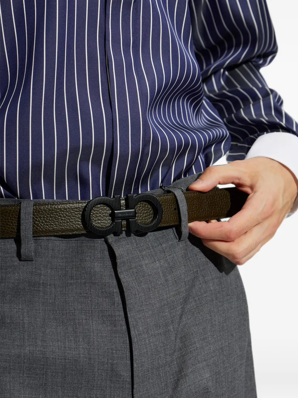 Ferragamo Omkeerbare en verstelbare Gancini riem Zwart