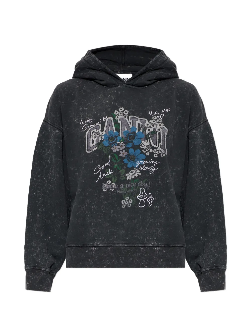 Ganni Graphic-print Cotton Hoodie In Black