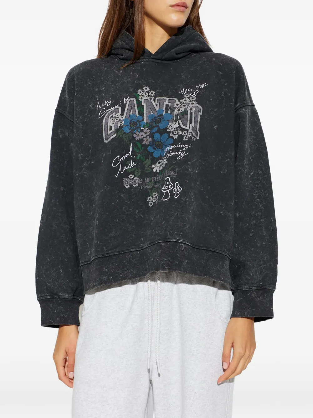 GANNI Katoenen hoodie met grafische print Zwart