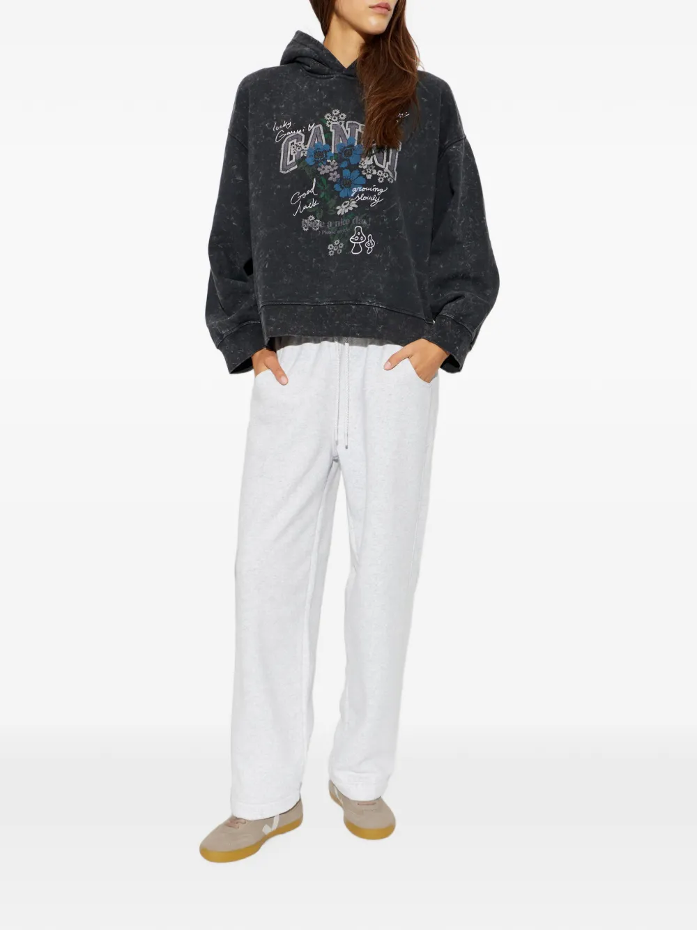 GANNI Katoenen hoodie met grafische print Zwart