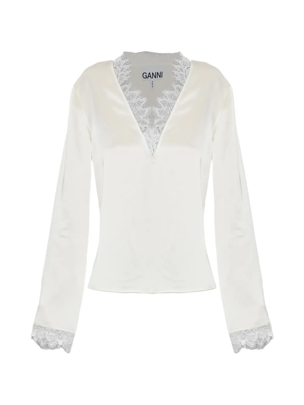 Ganni Lace-trim Top In Neutrals