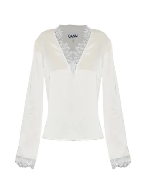 GANNI lace-trim top
