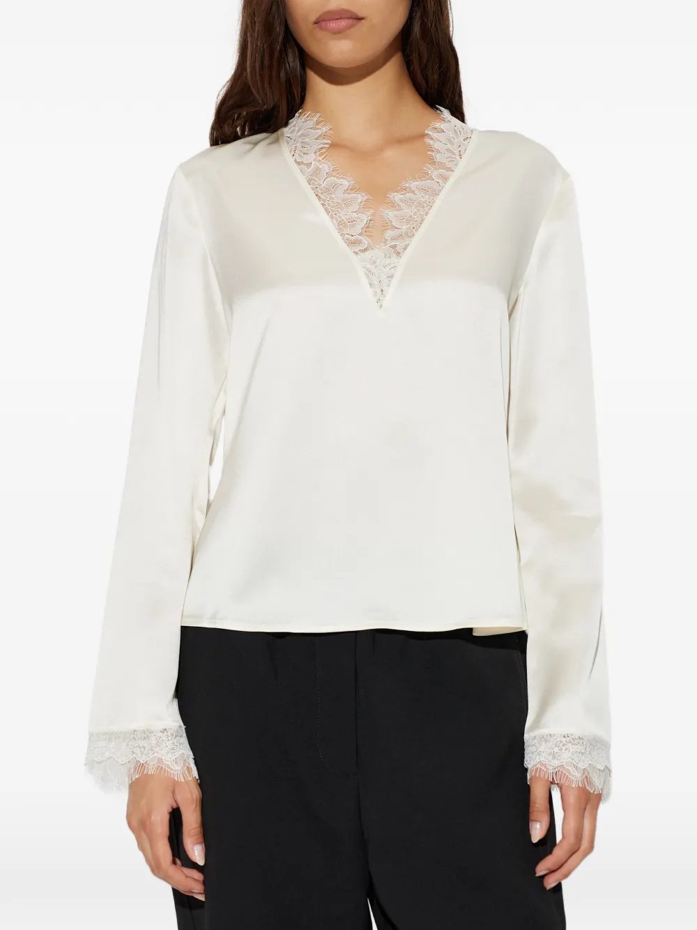GANNI Top met kant Beige