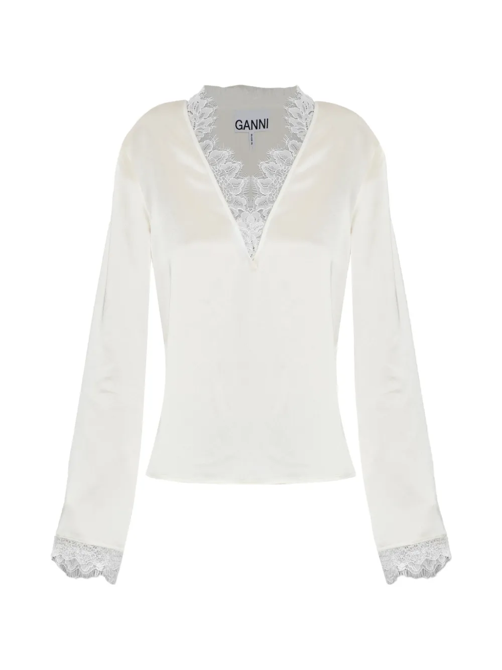 GANNI lace-trim top - Toni neutri