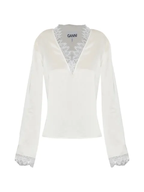 GANNI lace-trim top