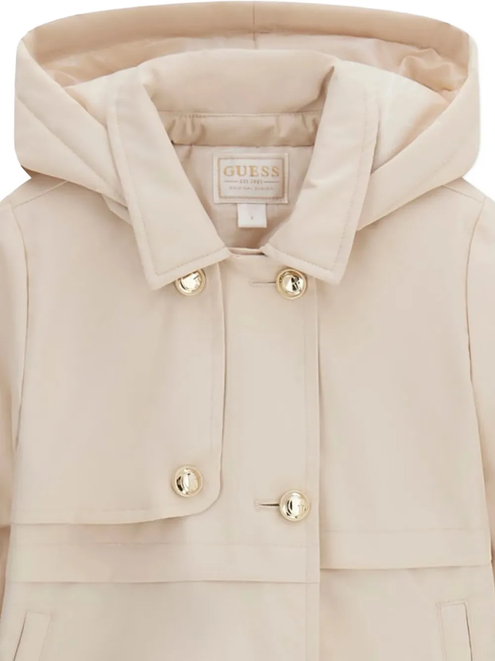 guess kids hooded double-breasted coat Beige