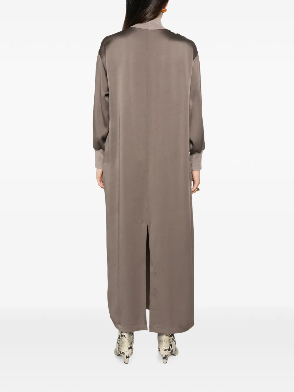 Fabiana Filippi Maxi-jurk met opstaande hals en satijnen afwerking Grijs