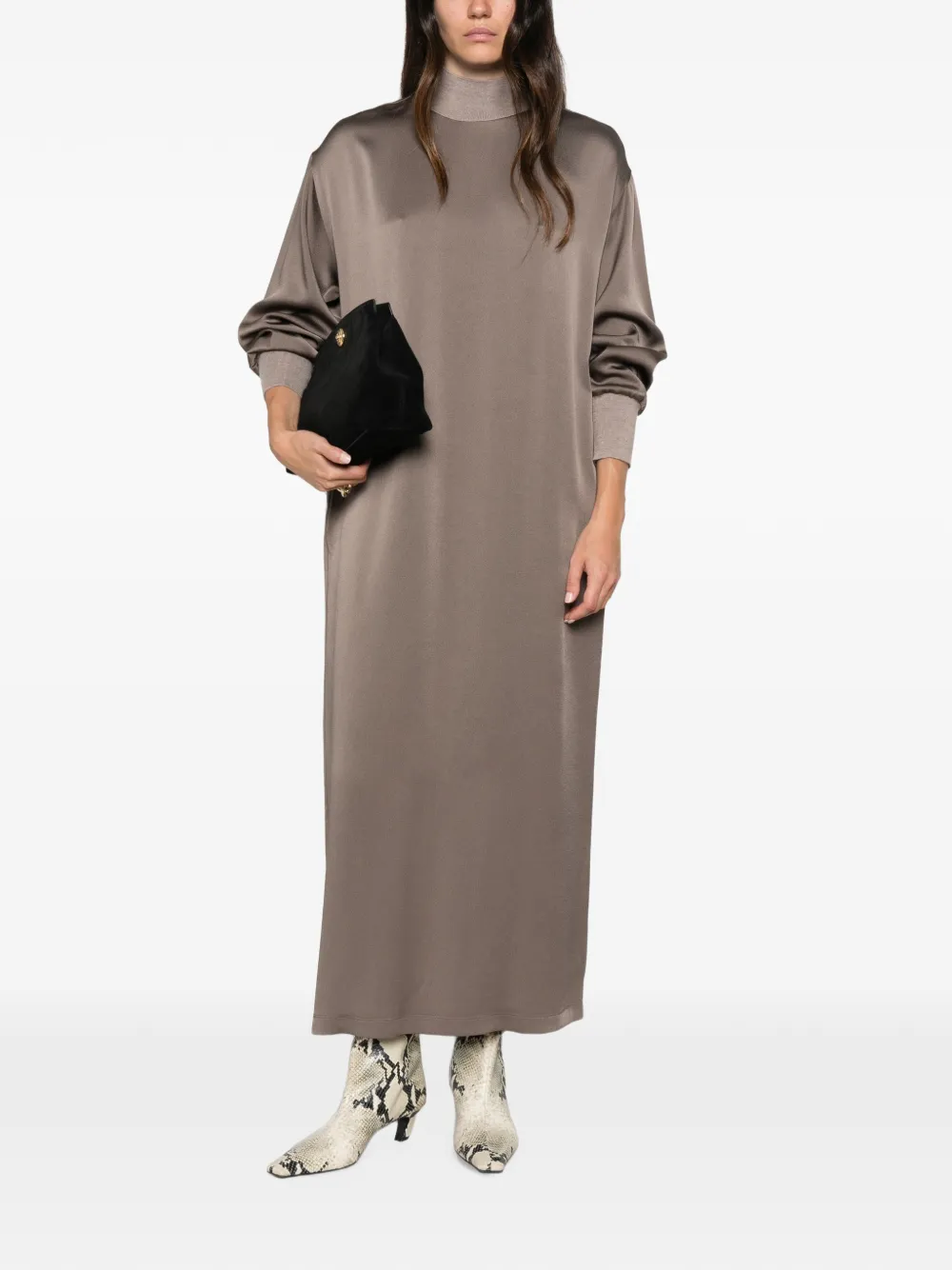 Fabiana Filippi Maxi-jurk met opstaande hals en satijnen afwerking Grijs