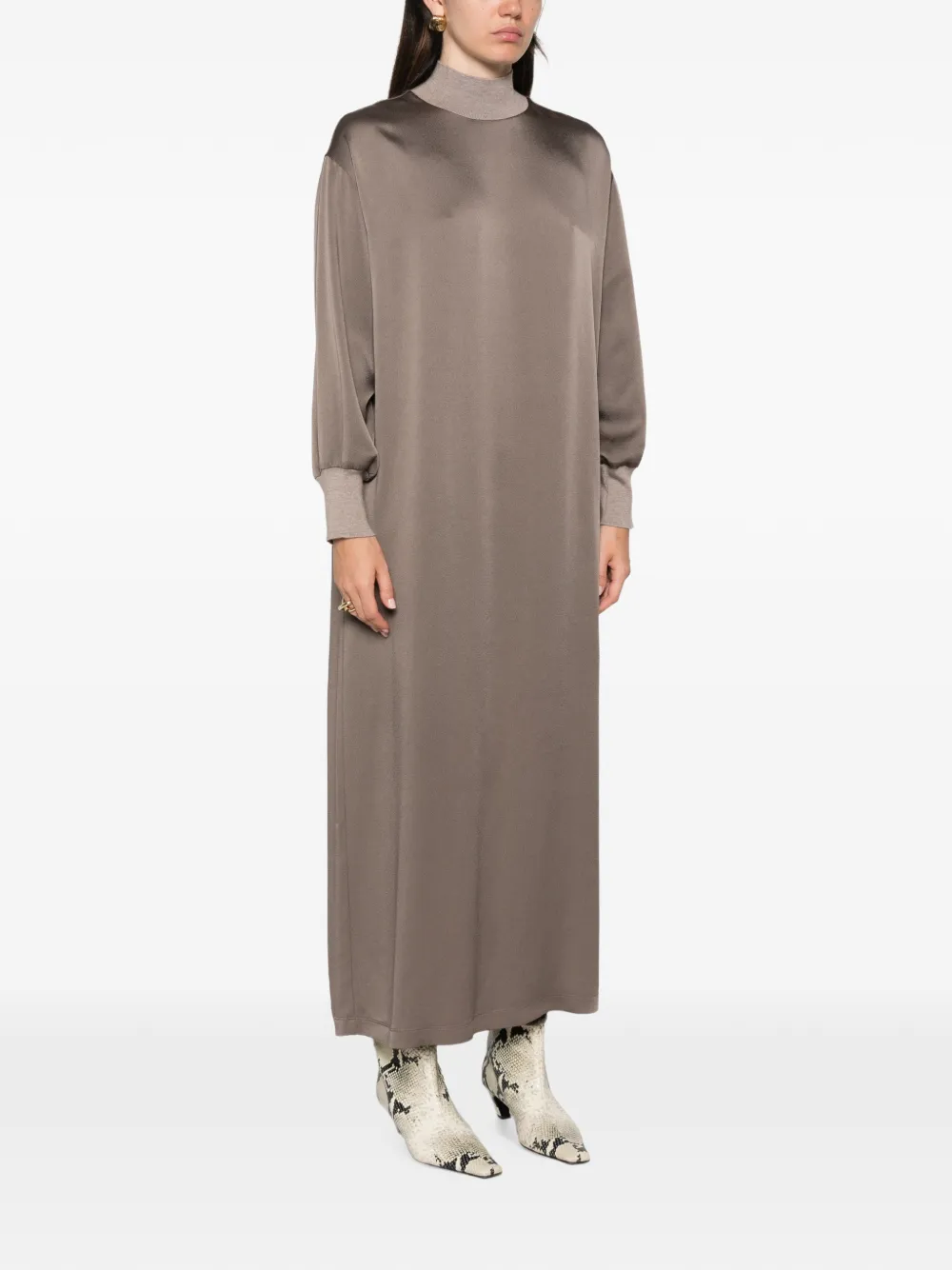 Fabiana Filippi Maxi-jurk met opstaande hals en satijnen afwerking Grijs