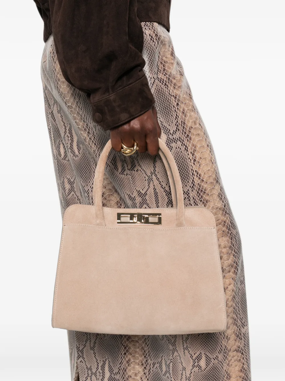 Fabiana Filippi suede twist-lock tote bag Beige