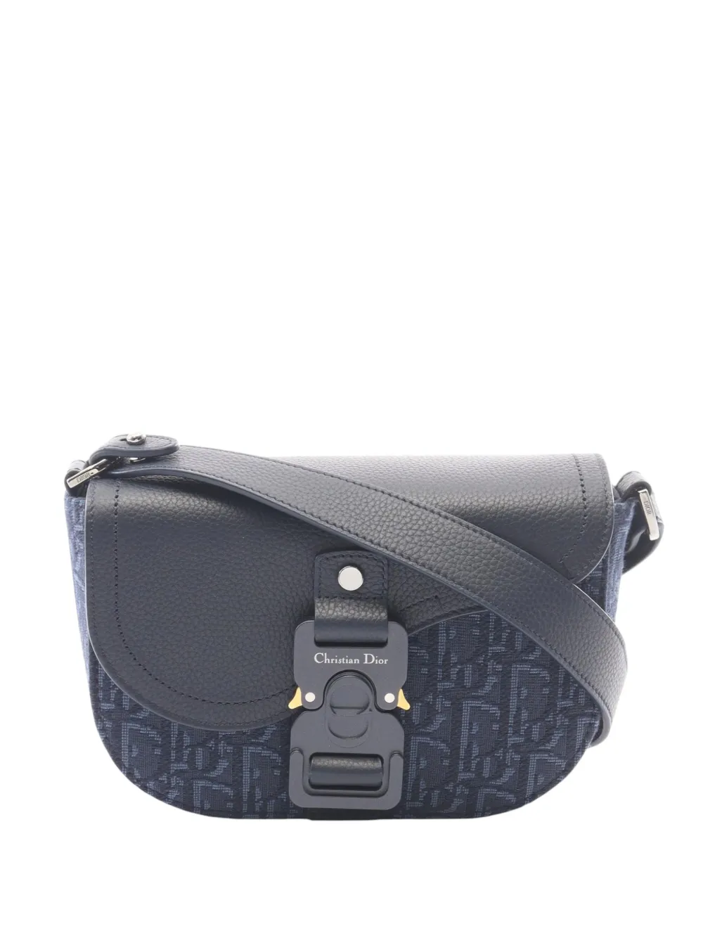 Christian Dior Pre-Owned 2000-2026 Oblique Tears Saddle canvas mini-crossbodytas met gesp Blauw